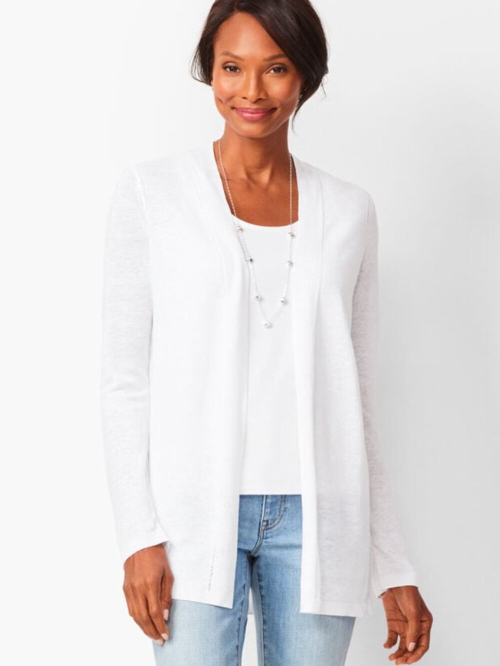 Talbots Woman Petite 100% Linen Open Front Cardigan